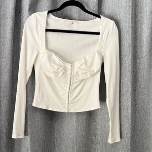 Long Sleeved Off White Square Neck Bustiere Top